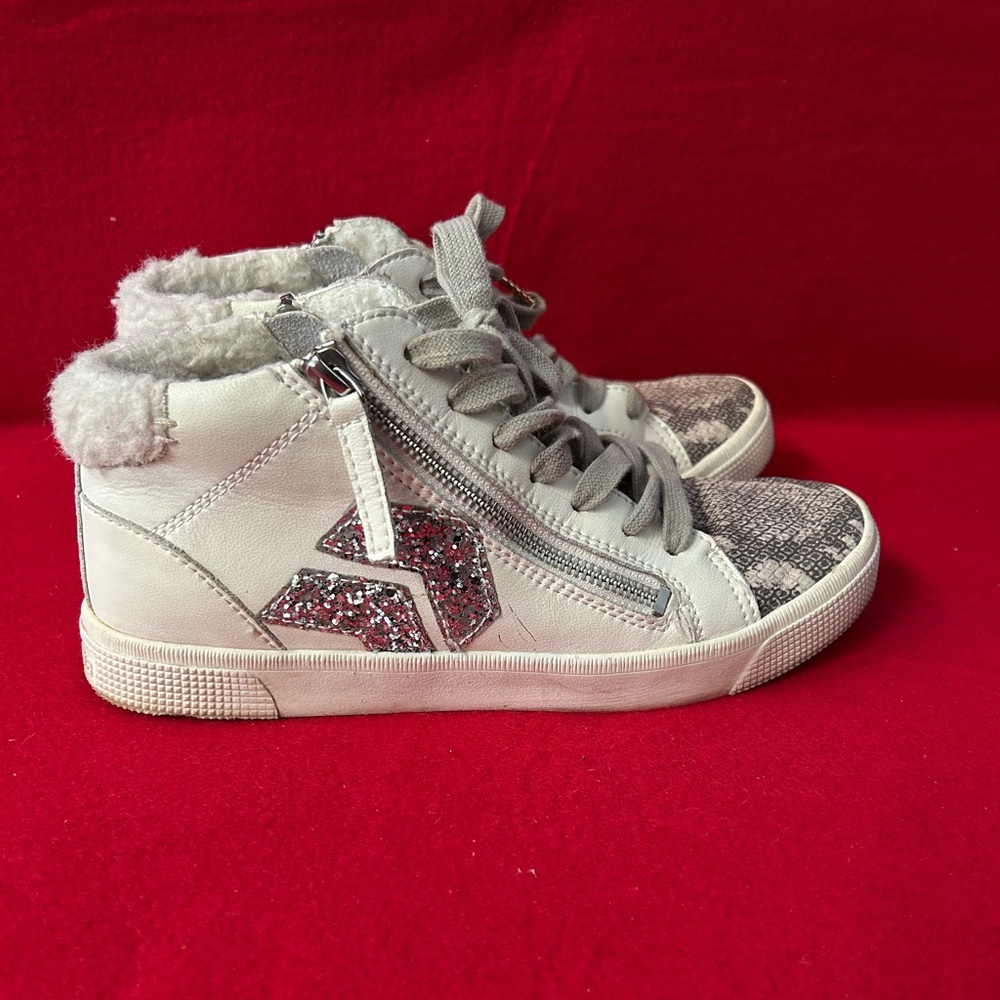 Dolce Vita Zonya Plush Sneakers Stone Multi Leather Sherpa Glitter High Tops